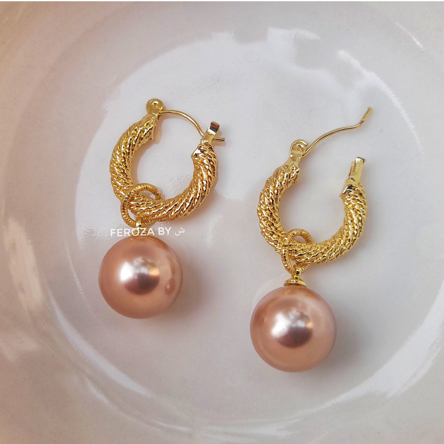 Antique Coffee Brown Pearl Hoops