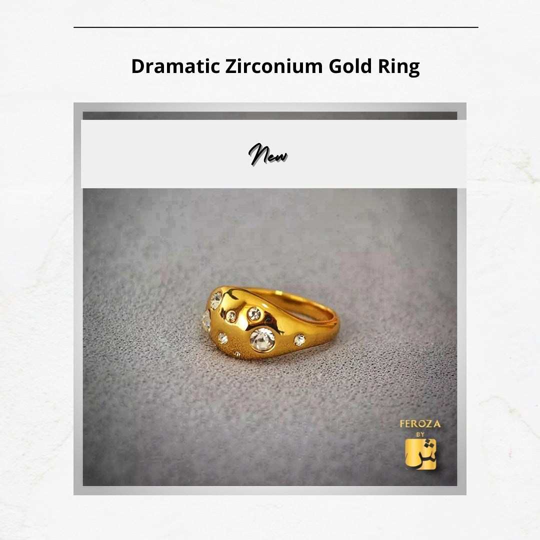 Dramatic Zirconium Gold Ring (Size US7)
