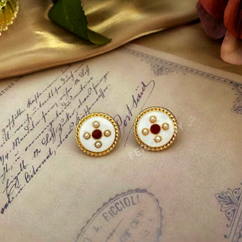 Egyptian White Round Earrings