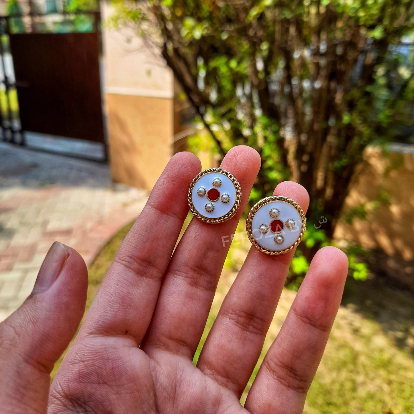 Egyptian White Round Earrings