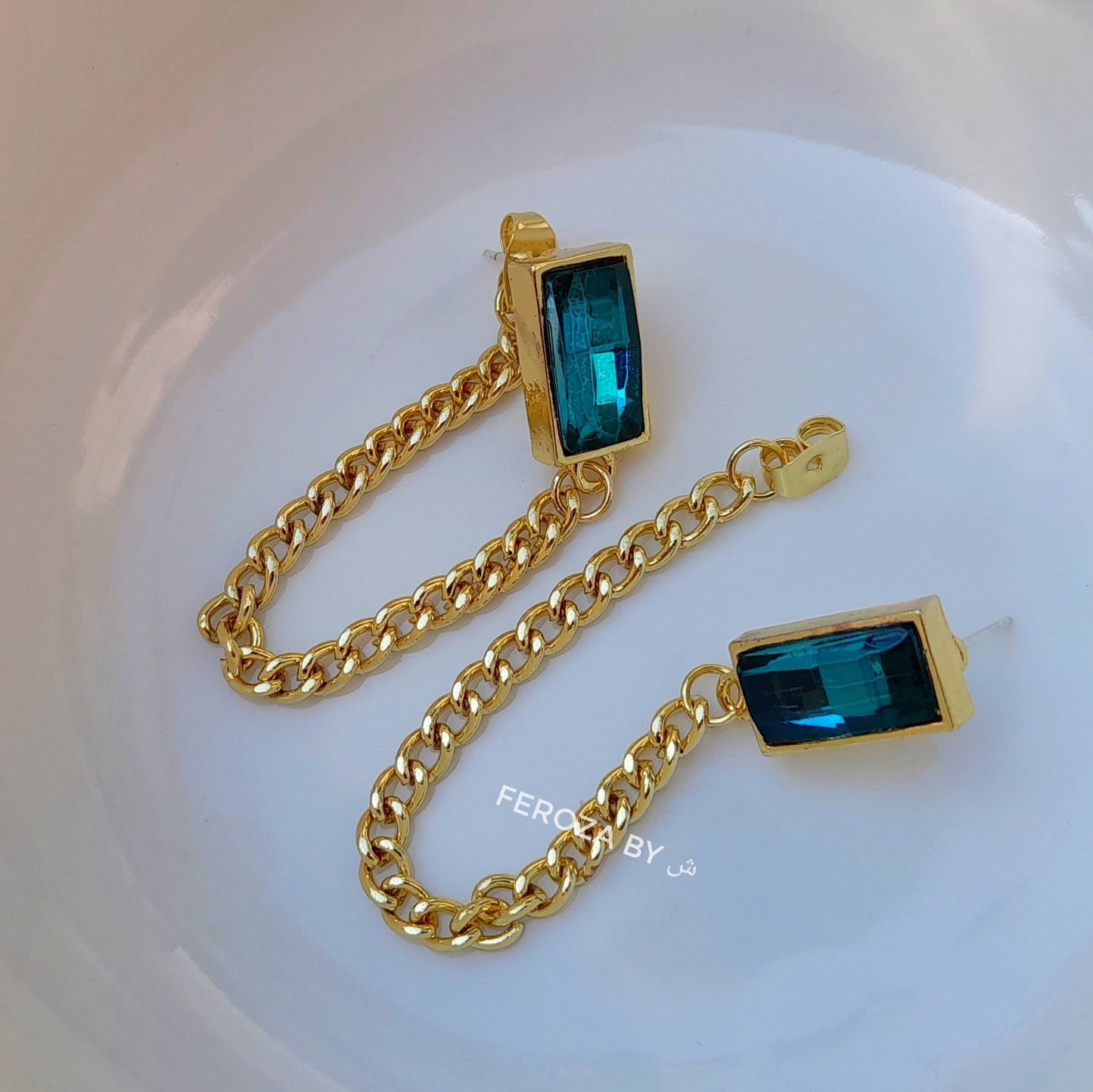 Emerald Chain Jacket Earrings