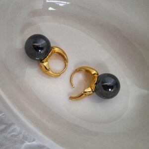 Metallic Grey Pearl Globe Earrings