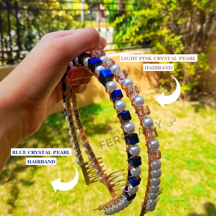 Crystal Pearl Hairband - Pink and Blue