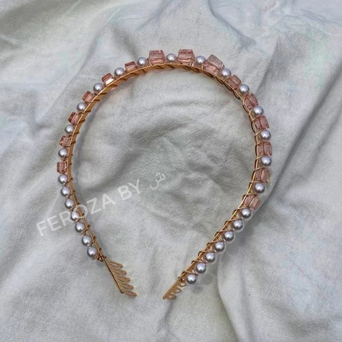 Crystal Pearl Hairband - Pink and Blue