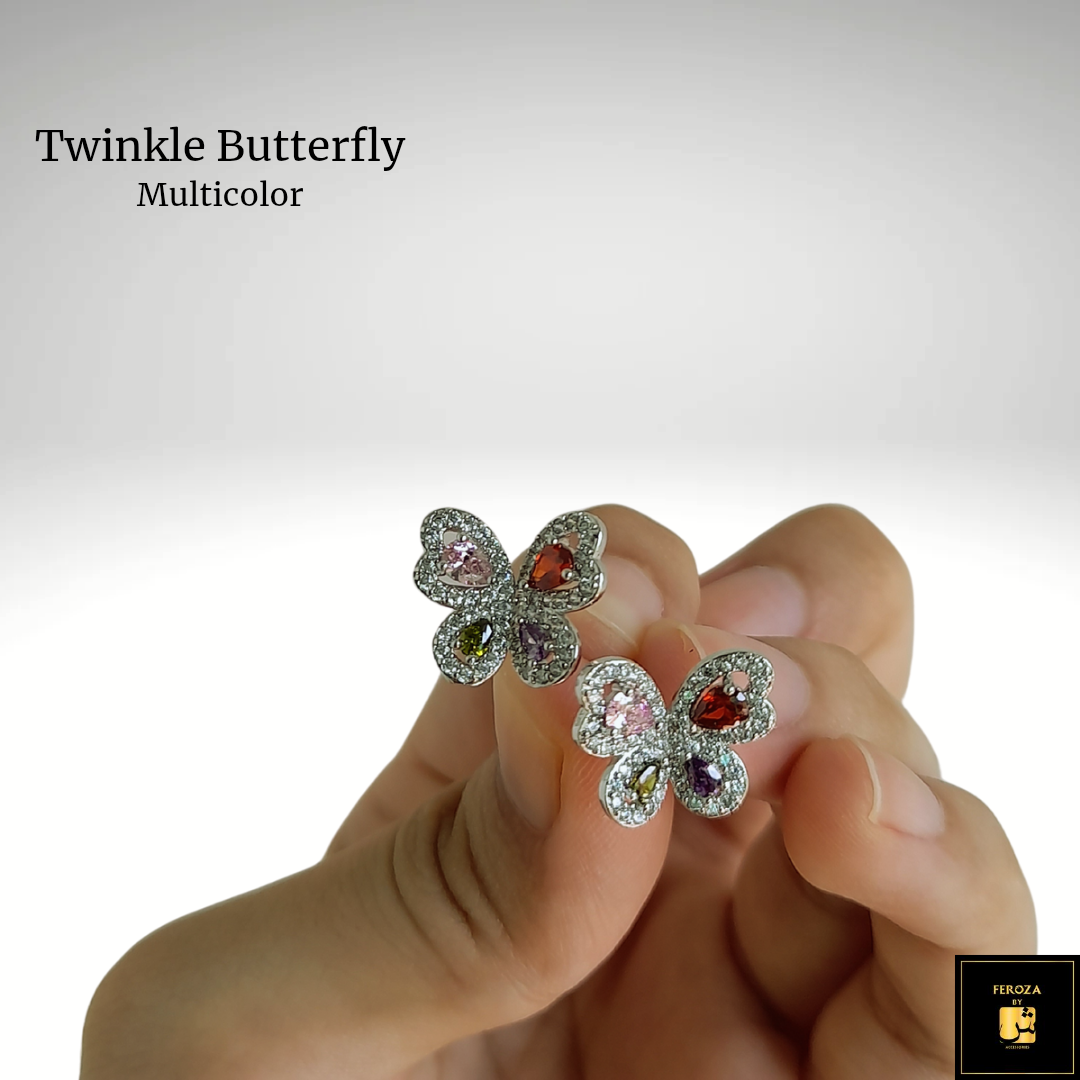 Twinkle Butterfly Earrings - Silver and Multicolor