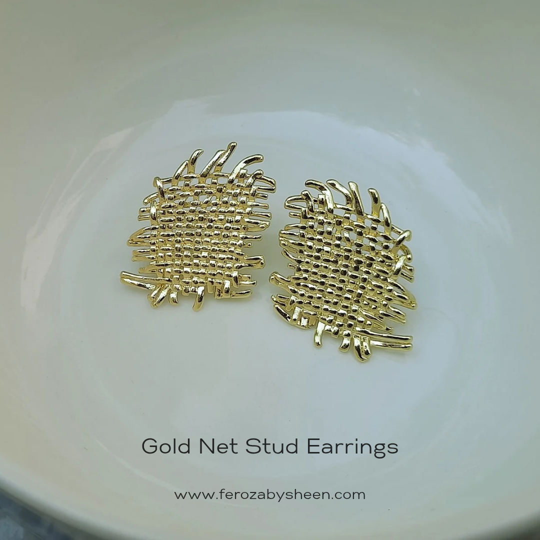 Gold Net Studs Earrings