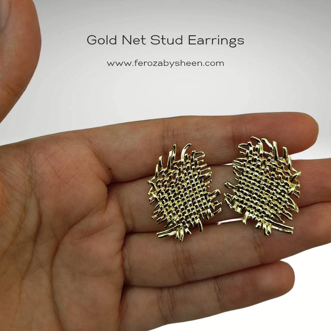 Gold Net Studs Earrings