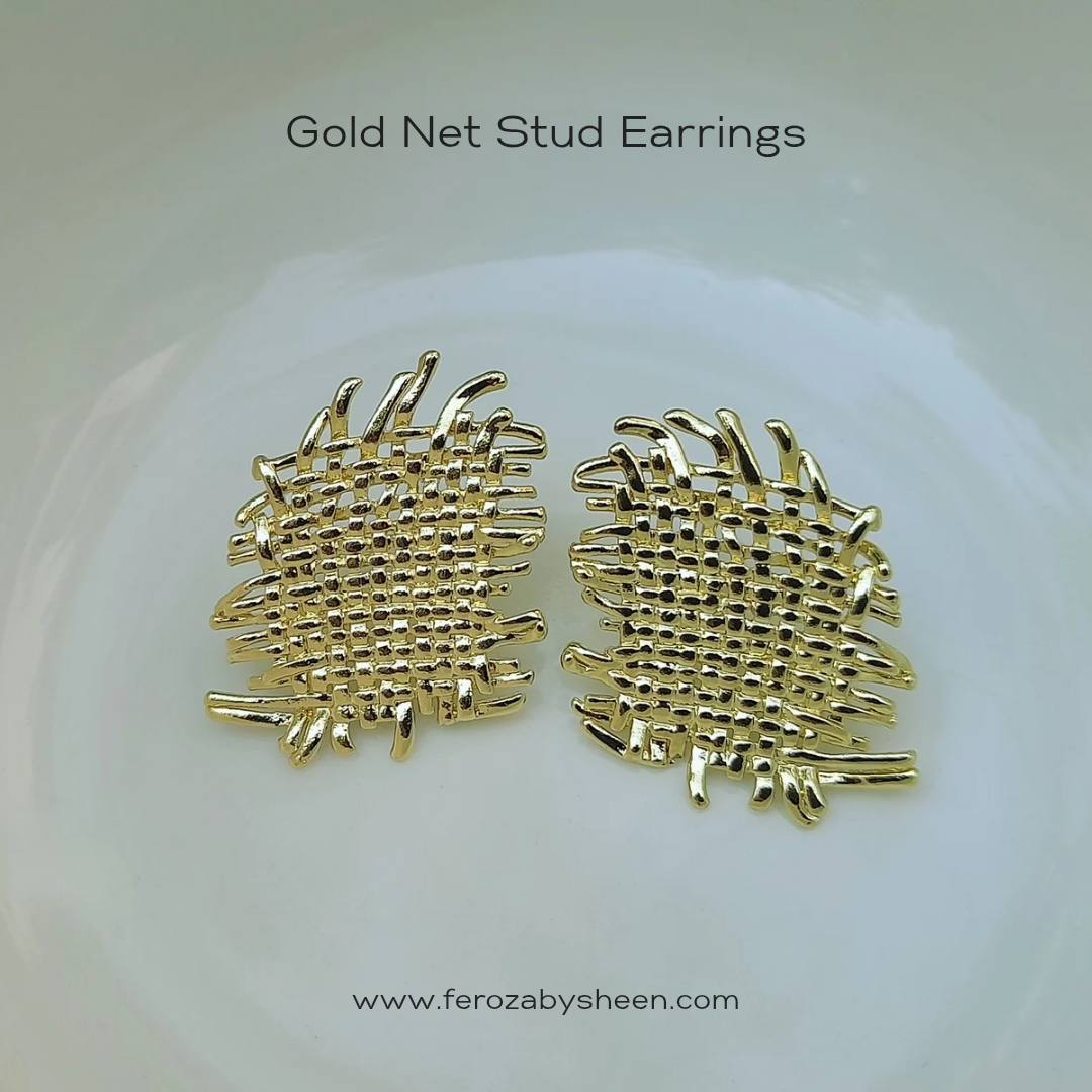 Gold Net Studs Earrings
