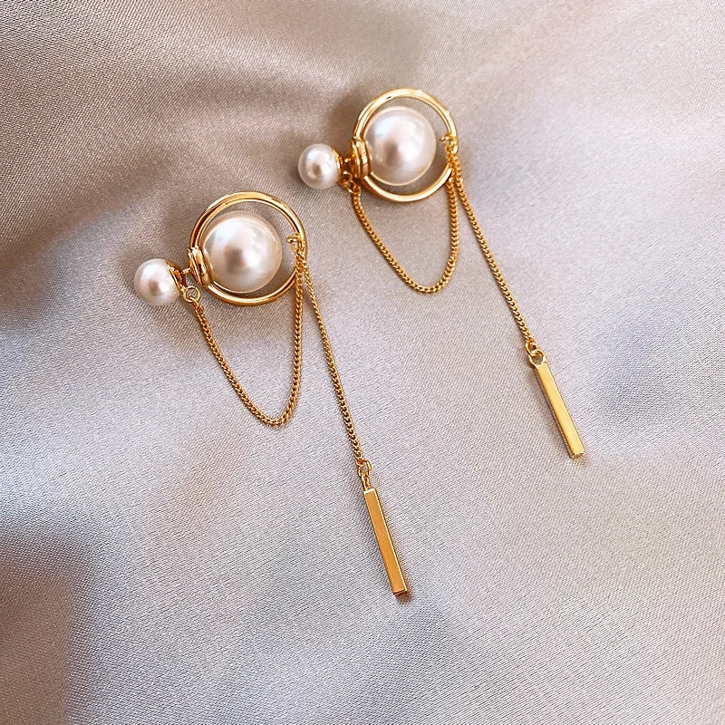 Twin Pearl Chain Jacket Earrings
