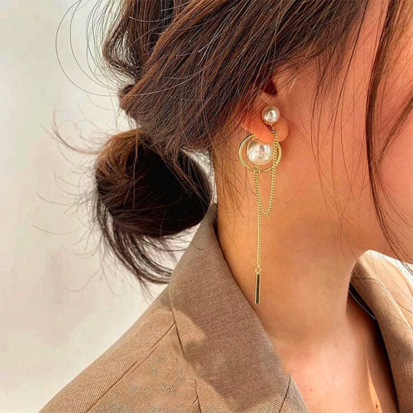 Twin Pearl Chain Jacket Earrings