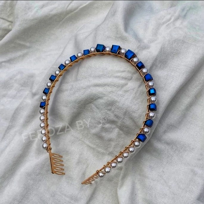 Crystal Pearl Hairband - Pink and Blue