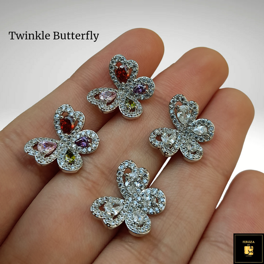 Twinkle Butterfly Earrings - Silver and Multicolor