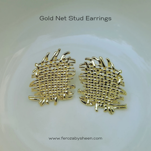 Gold Net Studs Earrings
