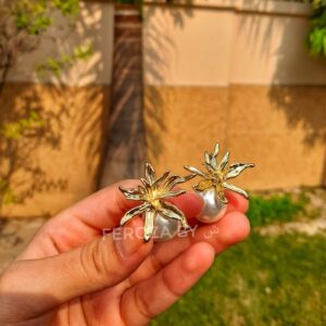Sunflower Pearl Jacket Earrings