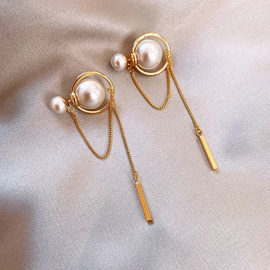 Twin Pearl Chain Jacket Earrings
